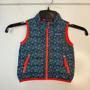 Patagonia Down Zip Puffer Vest Blue Floral 60508 Girl's 3-6M